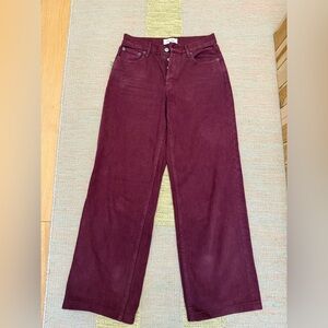 High-Rise Wide Leg Jeans in Deep Burgundy